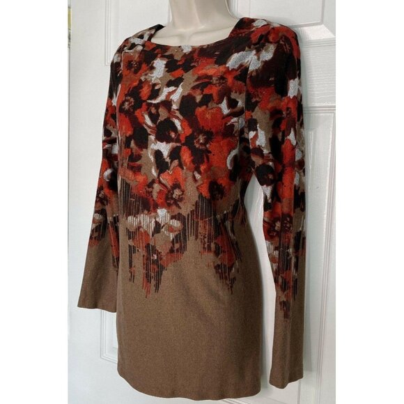 Simonton Says Small Women's Sweater Floral brown  Red Stretch Long Sleeve Shirt - Picture 3 of 8